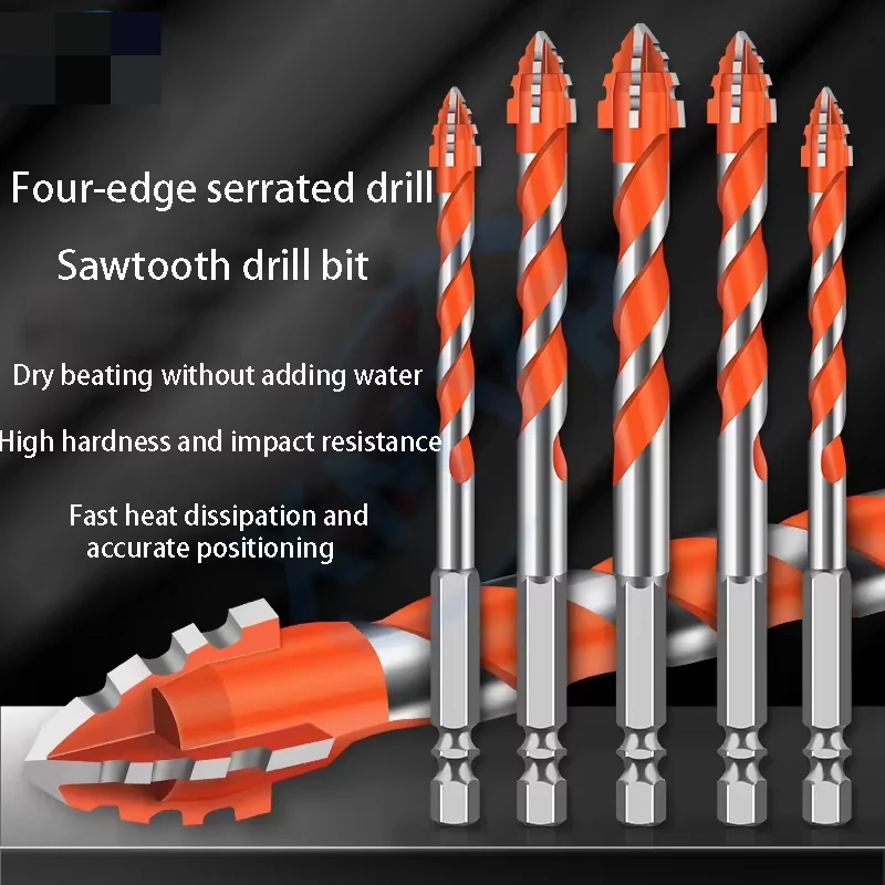 Four-edge serrated drill, eccentric drill bit, high-hardness tile and concrete drilling Super hard electric drill dry drilling