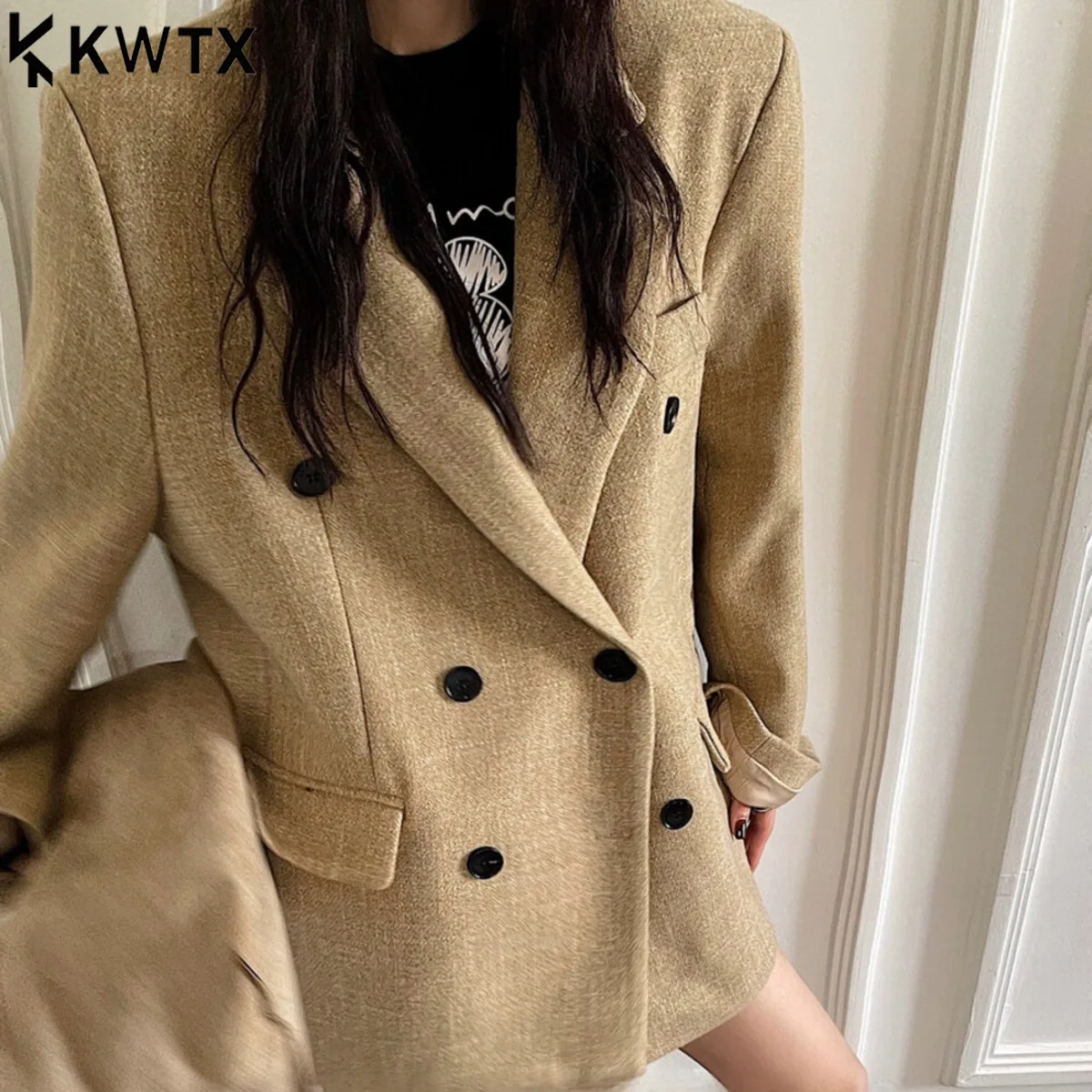 

KWTX Final Answer2025 Новый женский шерстяной пиджак, двубортное пальто на флисовой подкладке, винтажное повседневное зимнее однотонное шикарное пальто