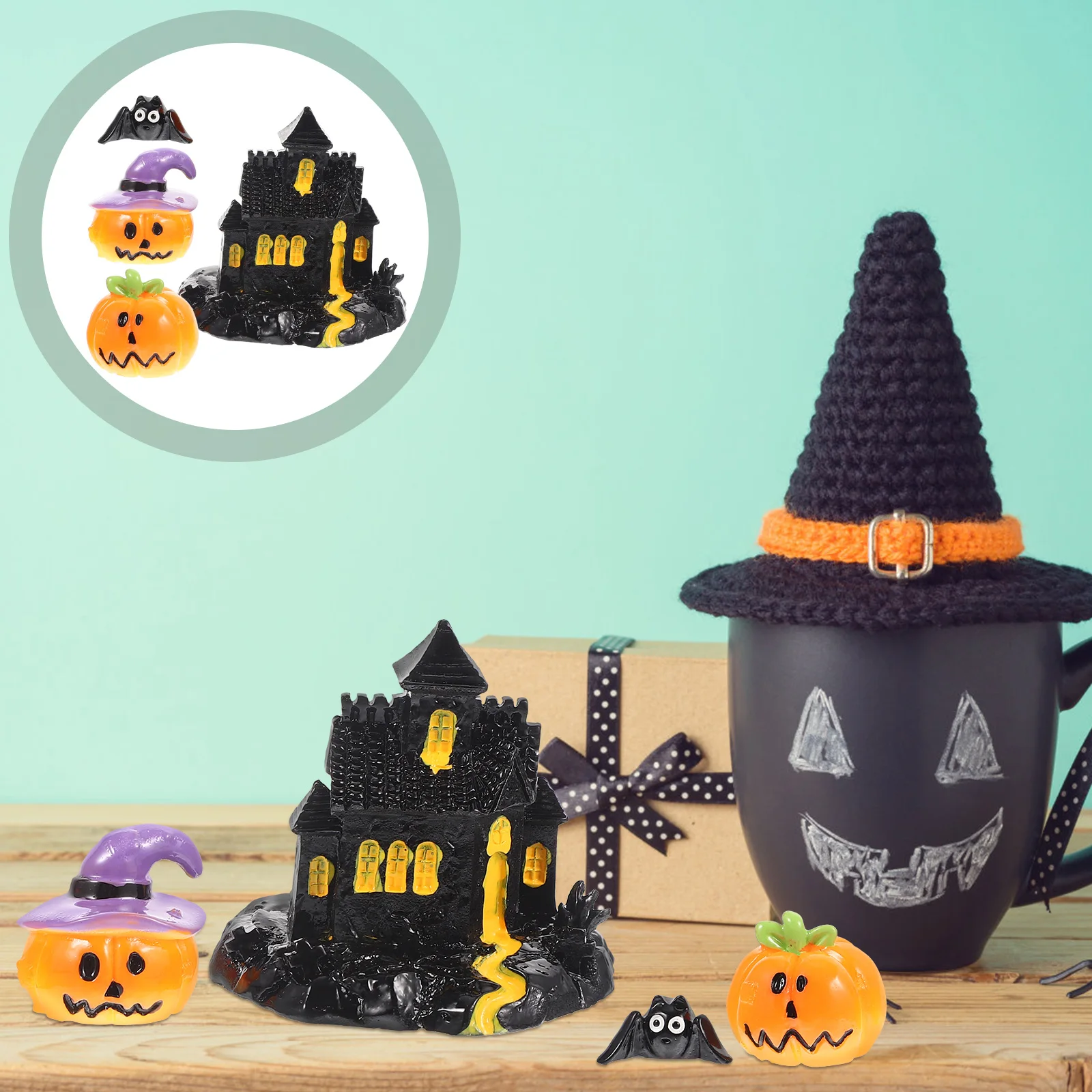 

1set 1Set Halloween Resin Decorations Pumpkin Bat Figurines For Party Carnival Desktop Diy Landscape Dollhouse Ornament Castle