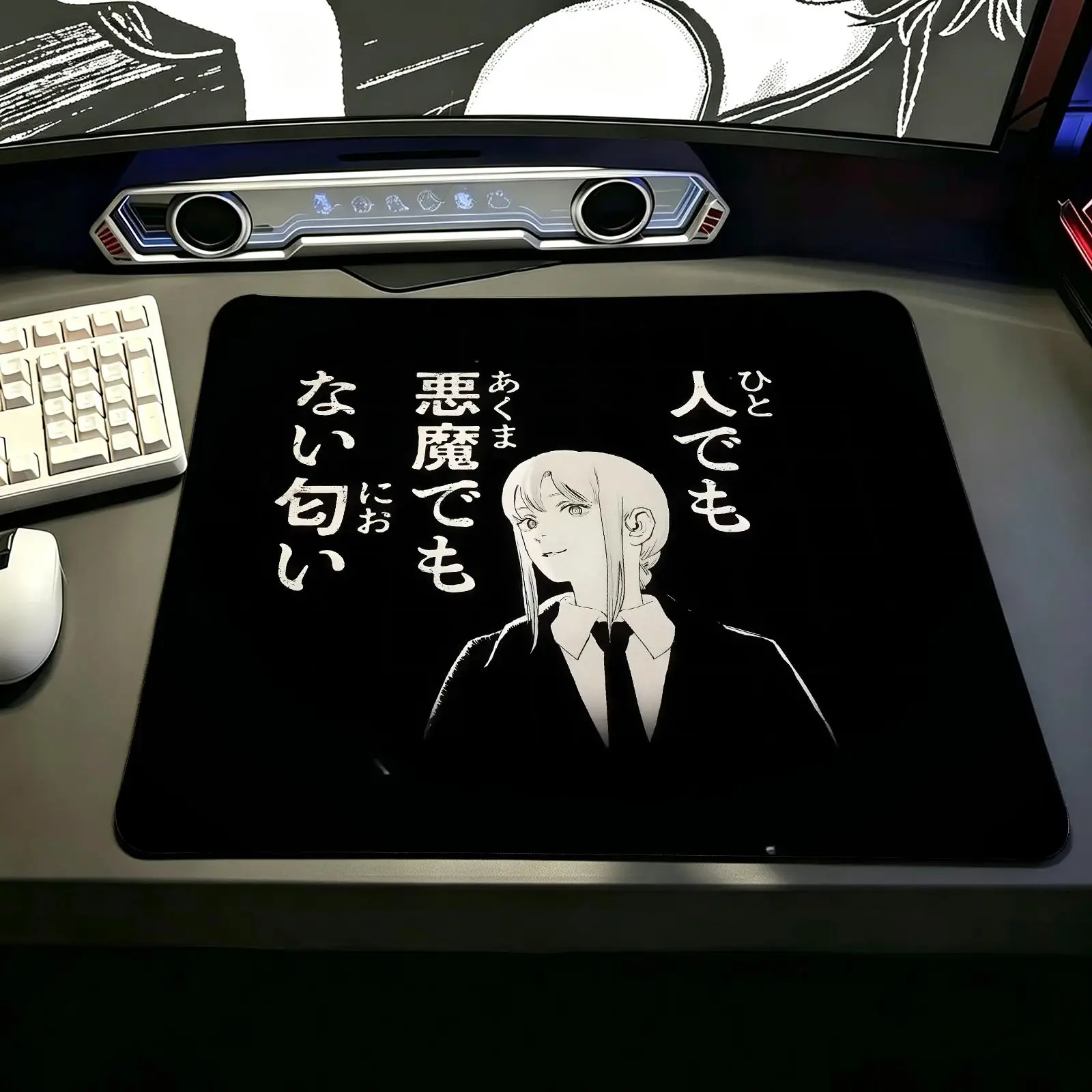 anime Chainsaw Man Compact Gaming Mat,Reinforced Stitched Edge,Portable Non‑Slip Pad for Laptop Office & E‑Sports Game Play