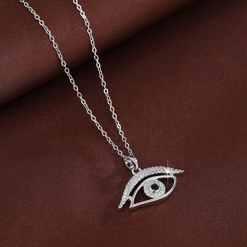 Lucky Evil Eye Pendant Necklace For Women Shiny Rhinestone Inlaid Silver Plated Minimalist Blessing Protection Good Luck Clavicl