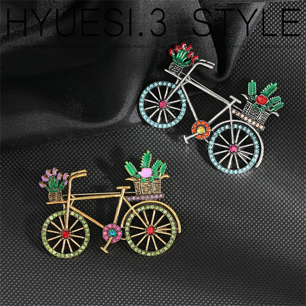Creative Bicycle Shaped Brooch Colorful Full Rhinestone Lapel Pins Badge For Women Dress Sweater Clothing Decorative Accessories
