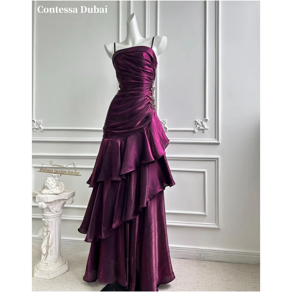 Contessa Contessa Custom Purple Spaghetti Strap Evening Dress Ruched Beaded Prom Dresses Shimmer Vestidos De Noche Mermaid Formal Evening - Aliexpress Deal