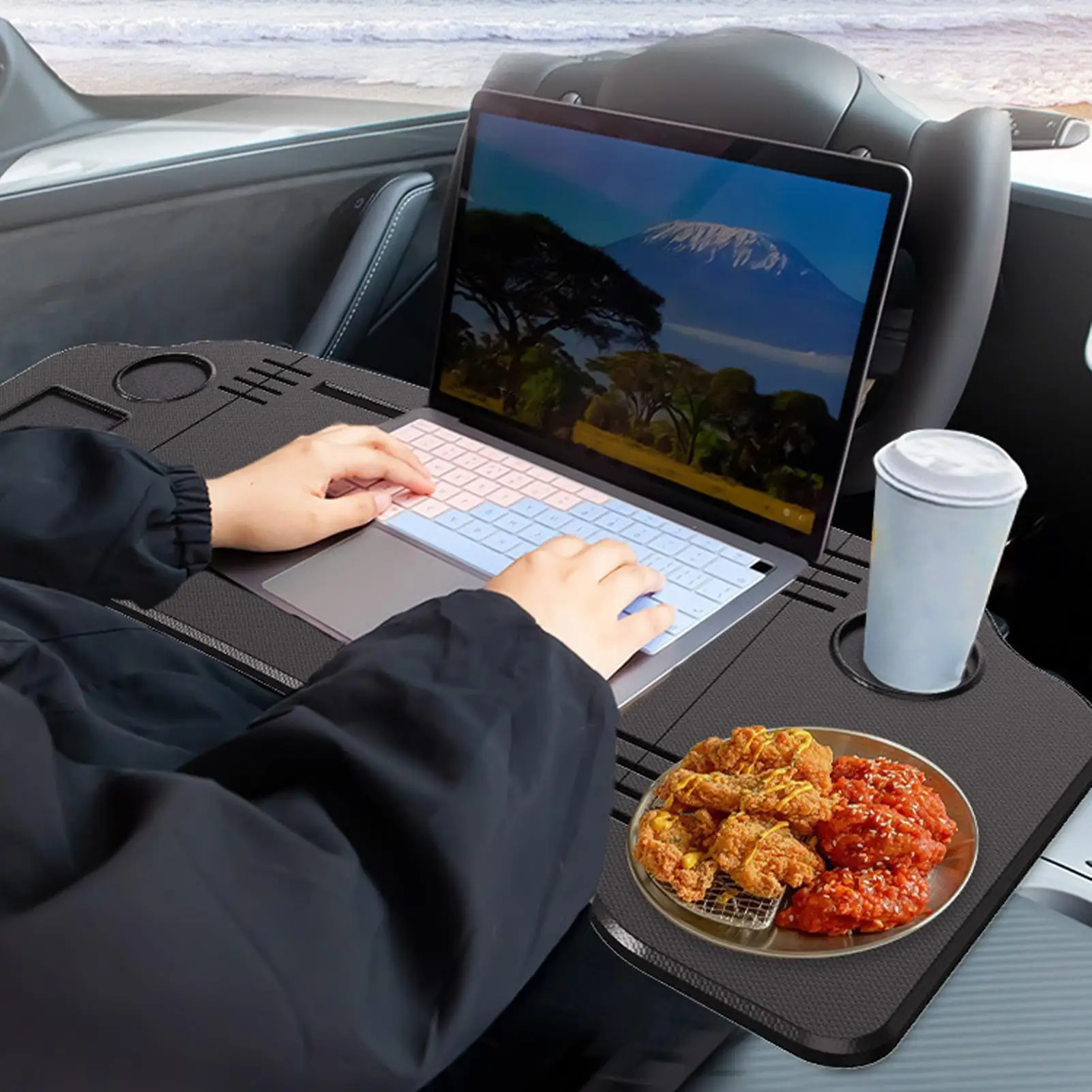 

Car Food Tray Foldable Automotive Work Desk Car Steering Wheel Desk Tray For Truck Vehicle Sedan Road Trip Camping Long-Distance