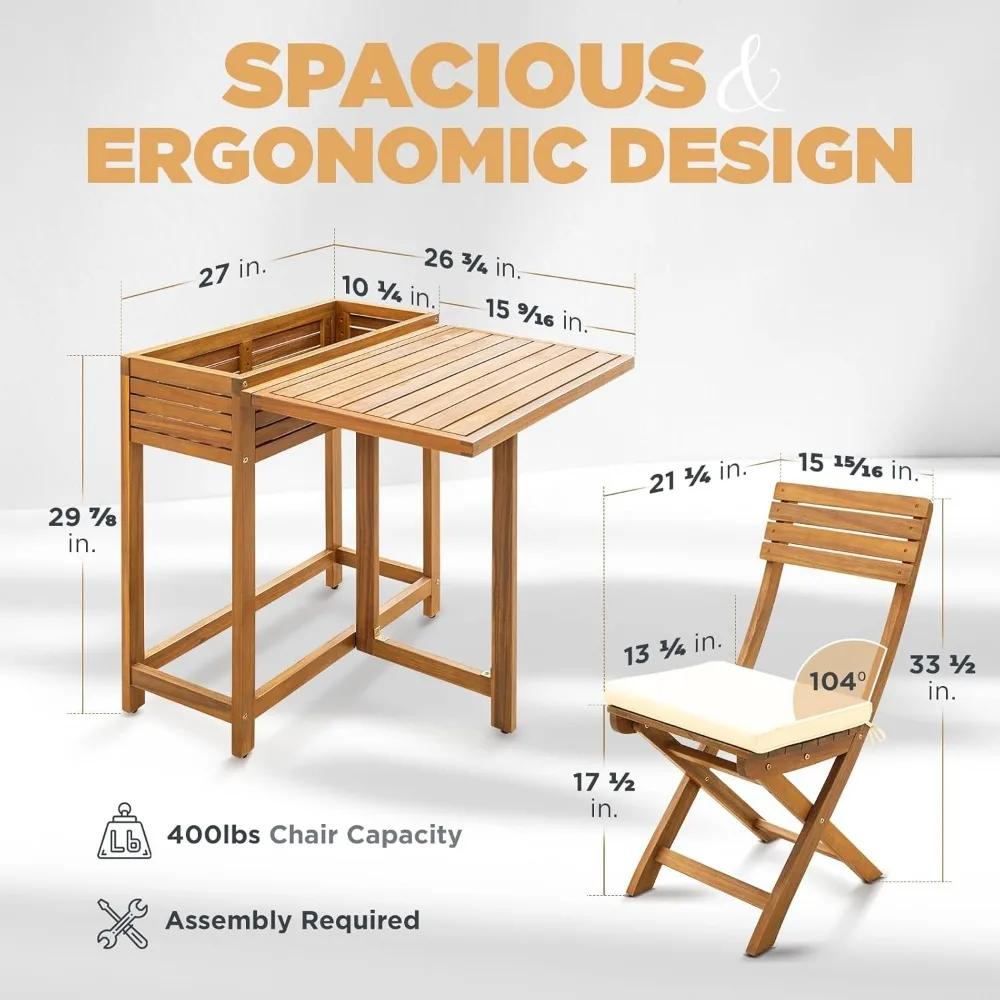 Diseño de mesa con estante de flores, juego de bistró para patio de 400 libras de capacidad resistente, 3 piezas para exteriores