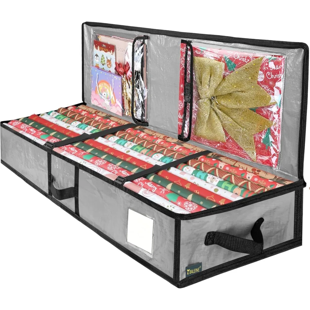 

Christmas Wrapping Paper Storage Bag, 40 Durable PE Gift Wrap Storage Bag with Flexible Partitions and Pockets for