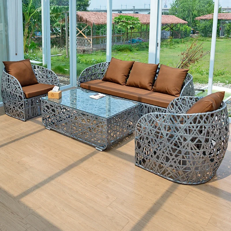 Outdoor sofa combination, waterproof, sunscreen, rattan, outdoor rattan chairs, rattan weaving, garden furniture