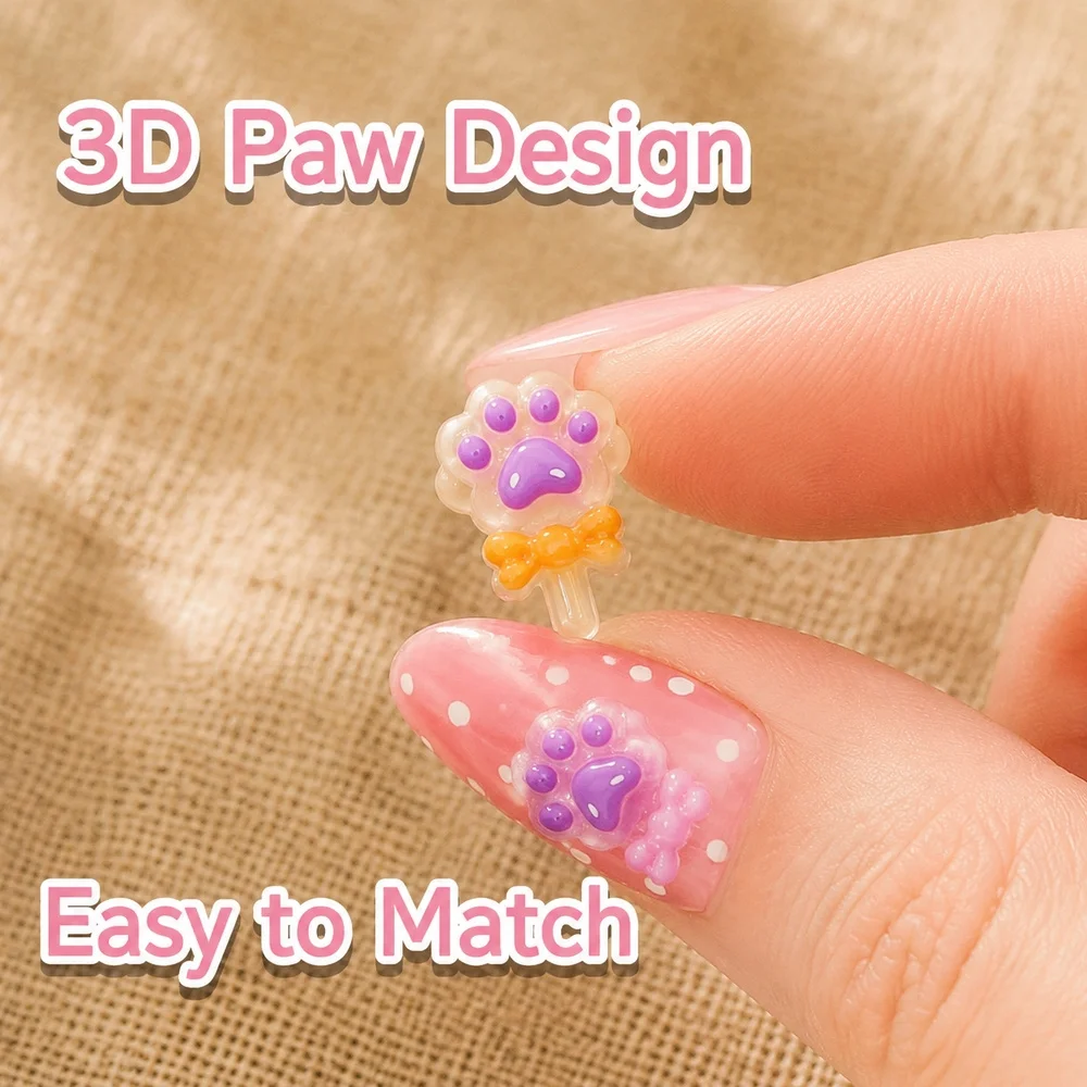 50Pcs Party Kawaii Nail Charms Assorted Cat Paw Magic Wand Bow Resin Pieces DIY Salon Manicure Ornaments