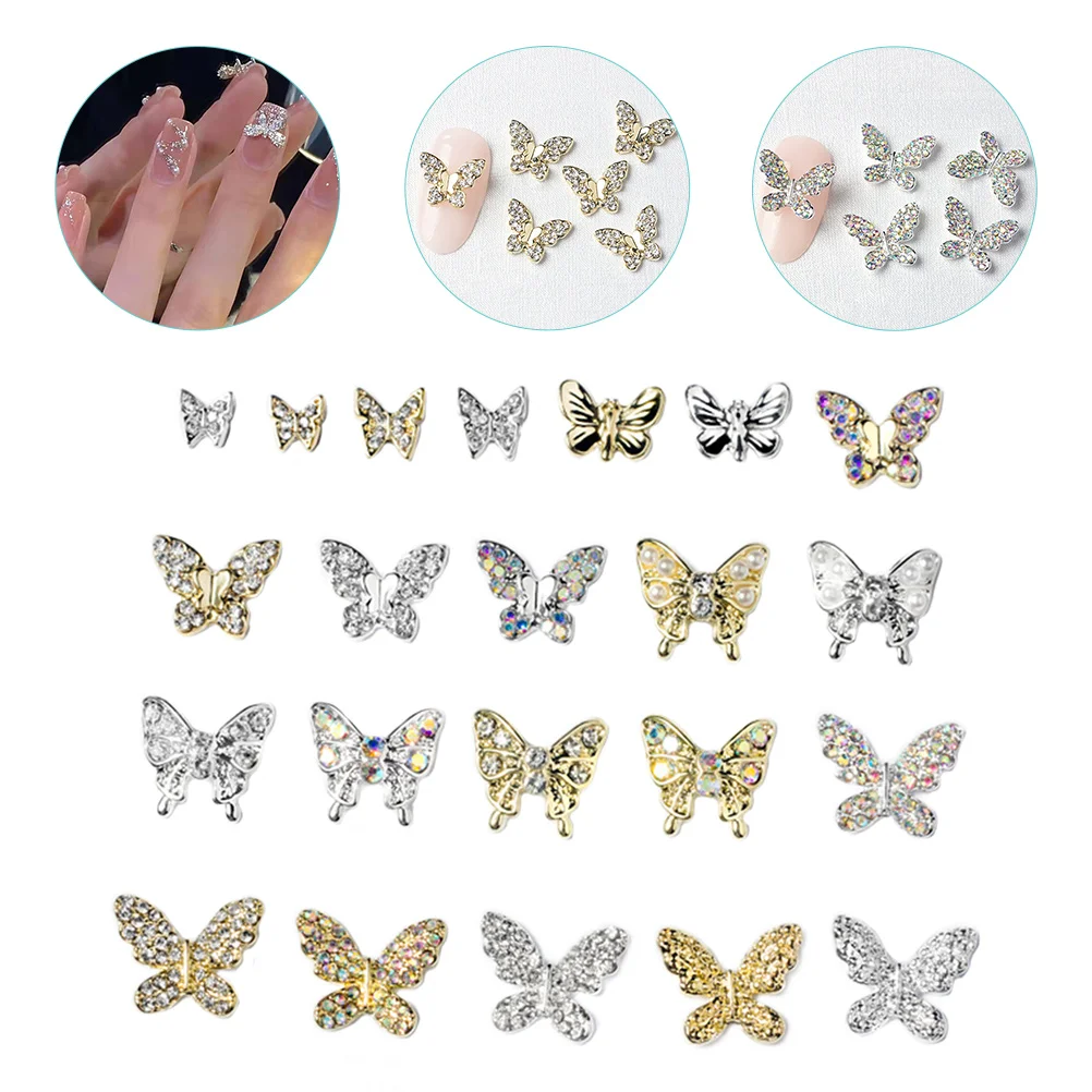 22 Pcs Nail Jewels Butterfly Rhinestones Cartoon Charms Butterflies Nails Small for