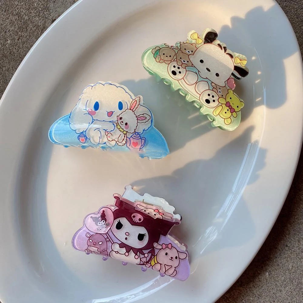 Hello Kitty Sanrio Acrylic Hair Claw Clip Cinnamoroll Kuromi Kawaii Hair Clip Shark Clip Anime Hair Accessories Girls Cute Gift