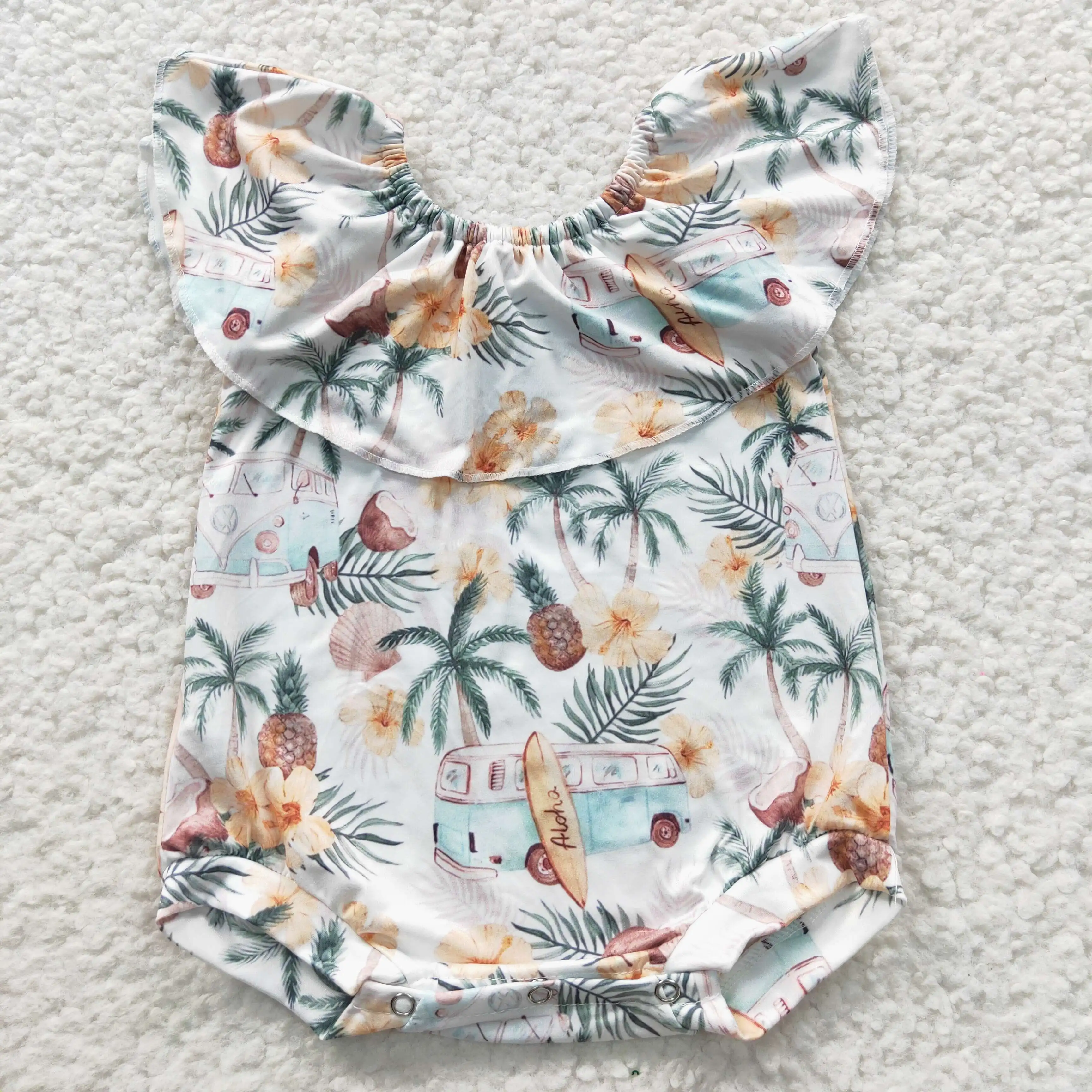 SR0254 Baby Girls Clothes  Coconut Flower One Shoulder Swimsuit Romper Bodysuit Kids Clothing