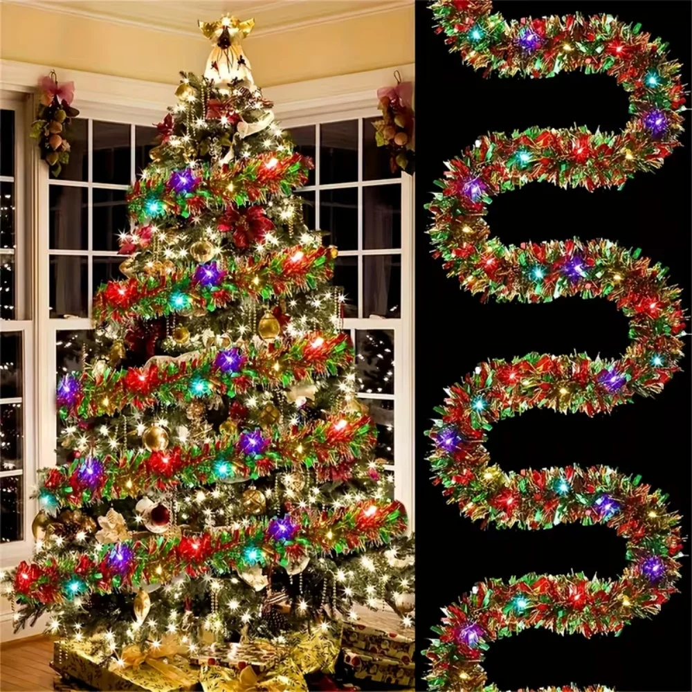 1PC LED Christmas Garland String Lights Hanging Decoration with Battery Box Sparkling Holiday Lights for Christmas Tree Decor