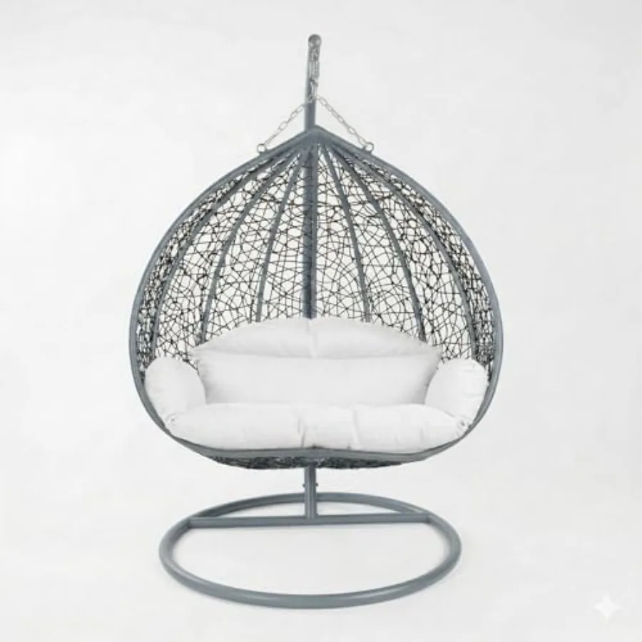 

Hanging Egg Chair with Stand for Indoor Outdoor: Wicker, Grey, Open Weave Basket Design with Cushion Metal Frame for Patio Gard