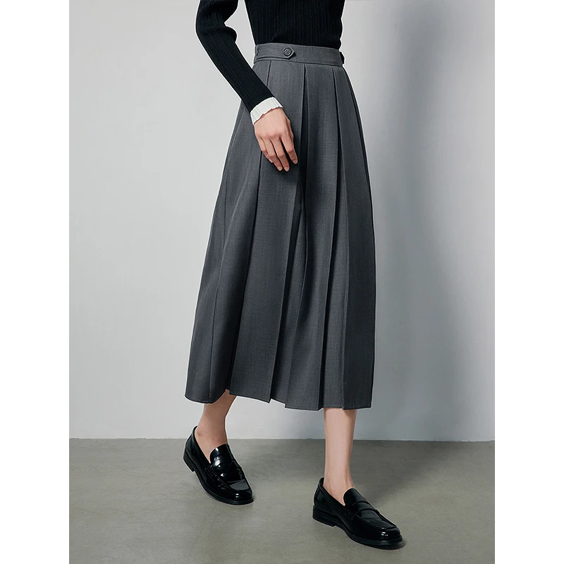 TOYOUTH Women Pleated Long Skirt 2024 Spring New Ankle-Length A Line High Waist Tailored skirt