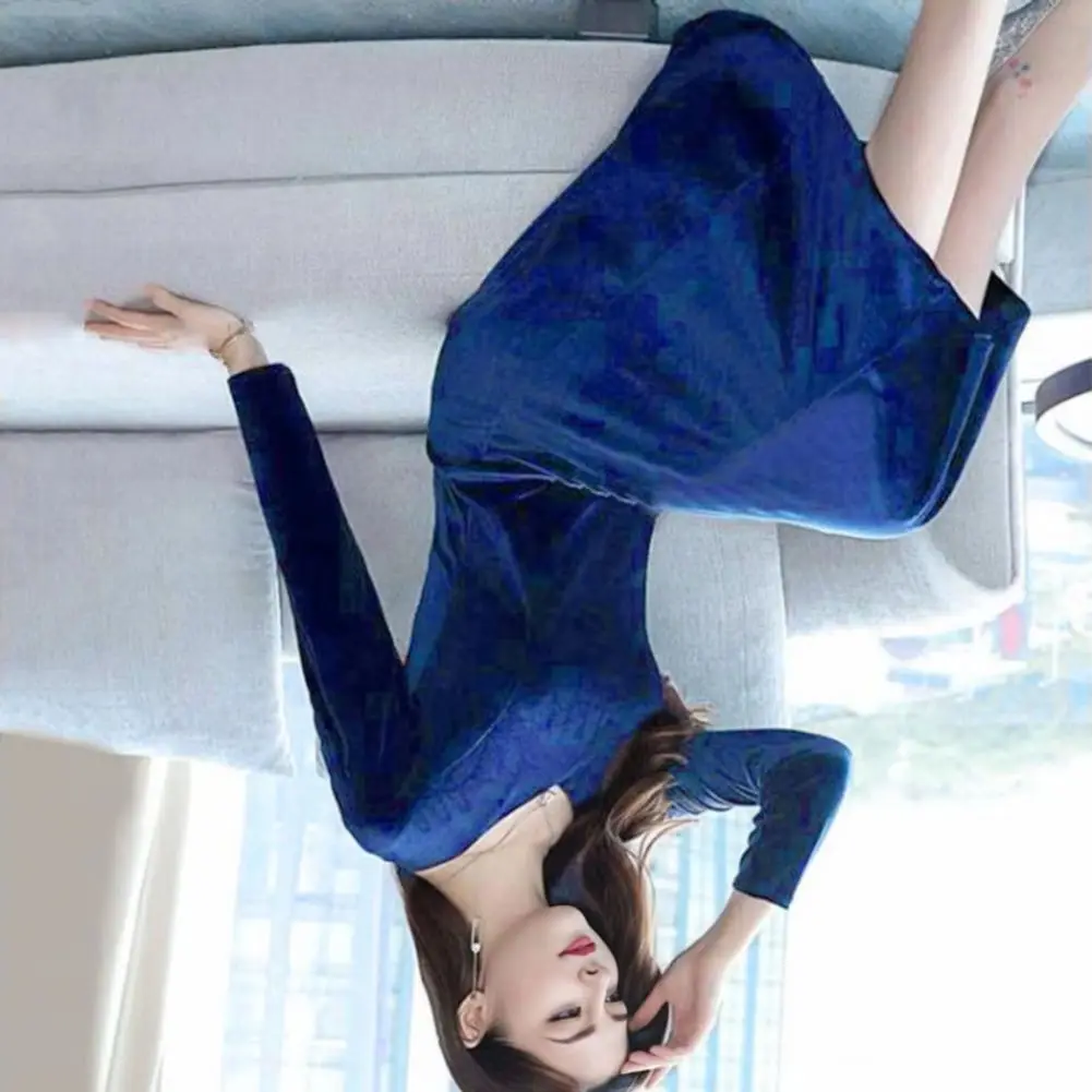 

Women Velvet Dress Autumn Winter Solid Color V-neck Dress Medium Length A-Line Dress for Wedding Bridesmaid Party Daily Wear