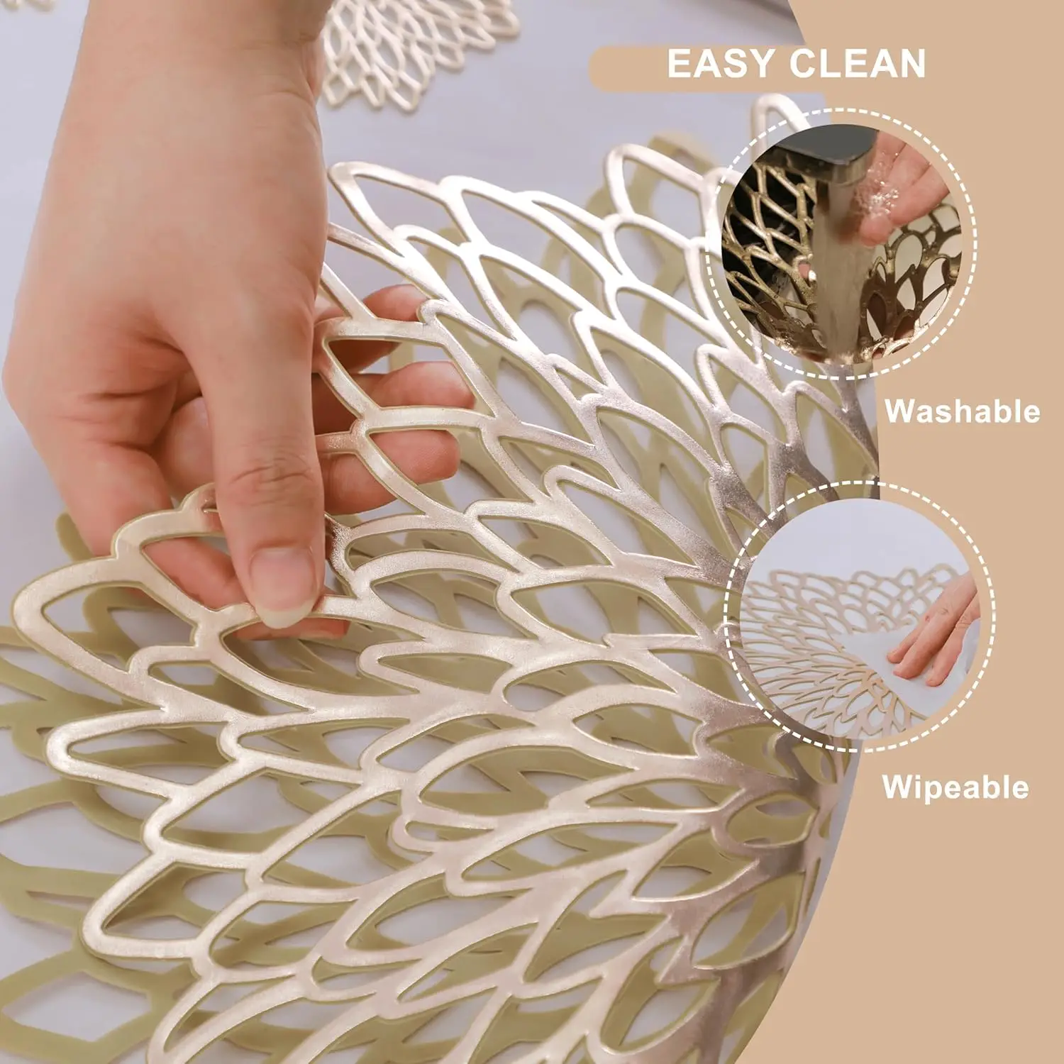 مجموعات المفارش البلاستيكية جولة ورقة مكان الحصير قابل للغسل مقاومة للحرارة الفينيل الجدول الحصير للمطبخ طاولة طعام مفرش طاولة الزفاف #3