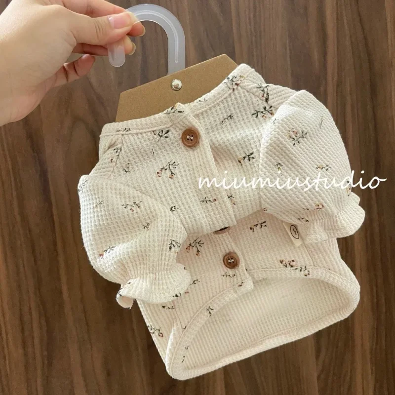 Cardigan floreale t-shirt Pet Dog Clothes Vest for Dogs abbigliamento Cat Small Print Cute Spring Summer Khaki Boy Girl Chihuahua Pet