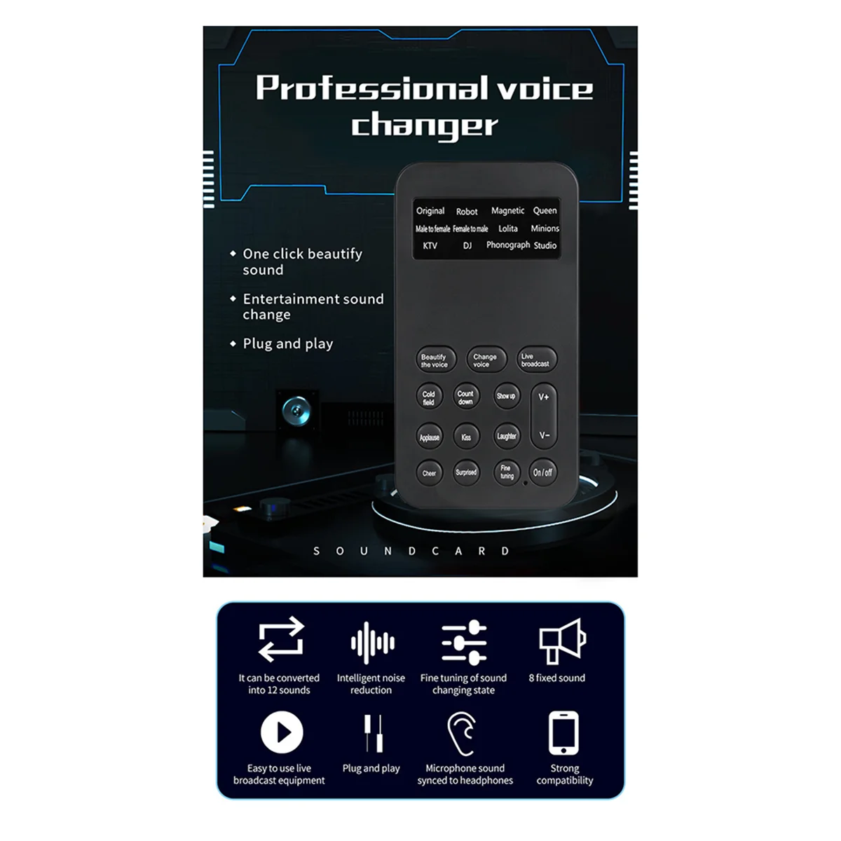 SMIEA S9 Voice Changer 12 Voice Changing Modulator with Adjustable Voice Functions Phone Computer Sound Card Mic Tool