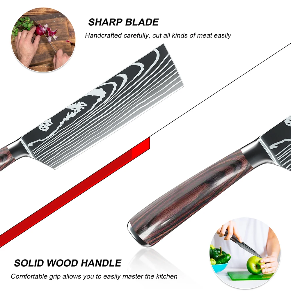 ZENG سكين ساطور حاد للغاية من الفولاذ المقاوم للصدأ مقاس 7 بوصة لتقطيع اللحوم والخضروات مع صندوق هدايا للطبخ بمقبض غير قابل للانزلاق #4