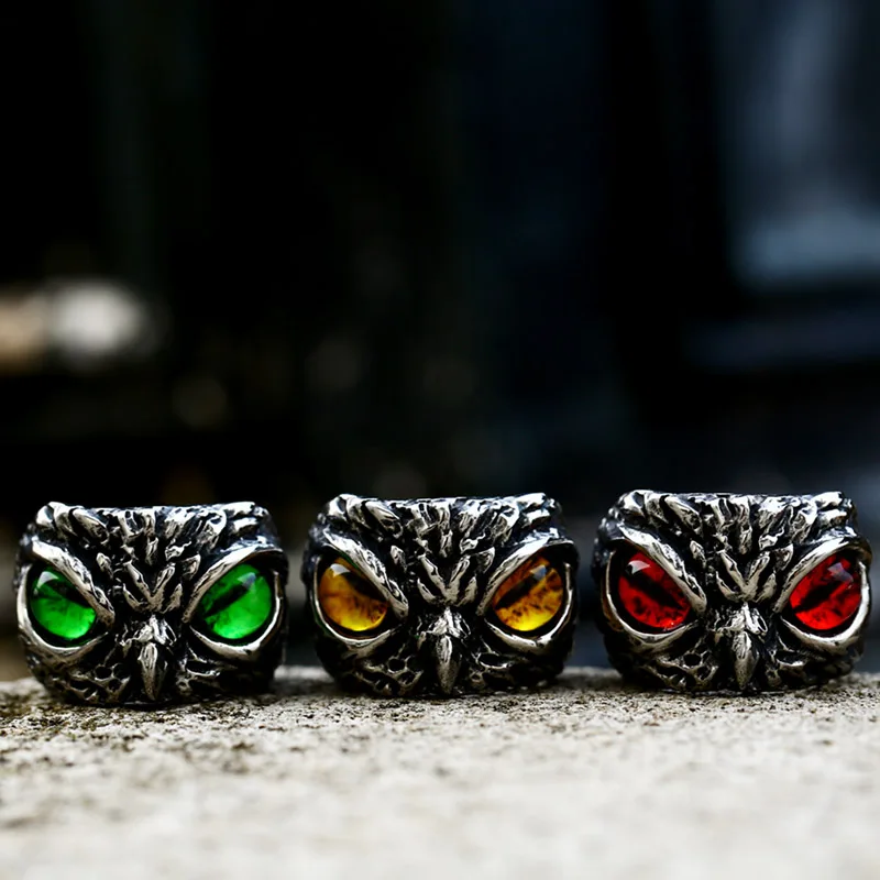 Beier 2022 New316L Stainless Steel Viking Owl Ring Multicolor Eyes  With Natural Stones For Men Women Jewelry Drop shipping