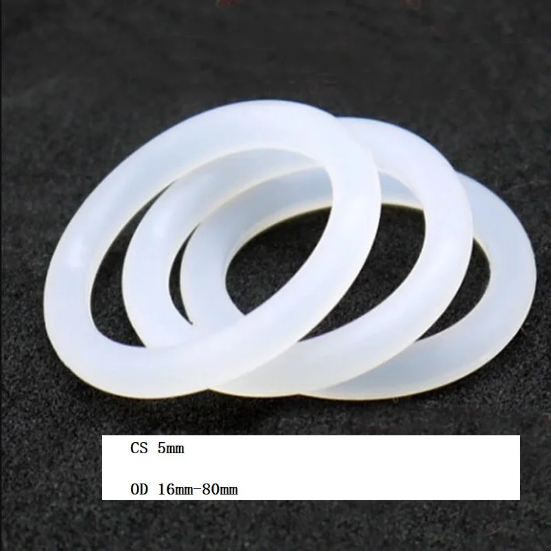 5mm Silicone O-Ring Food Grade Seal Washer White Rubber O Ring OD 16 mm - 80 mm