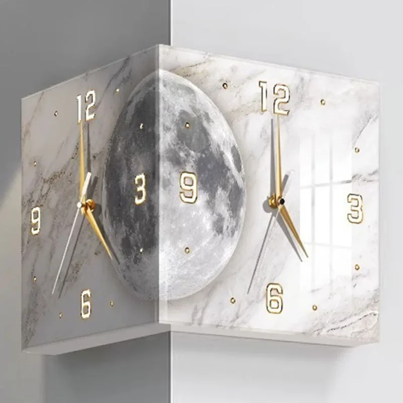 Morden Wall Clock Loudspeaker Mute Watch Noctilucent Led Clock Biangular Home Interior Decoration Accessories Luxury Design