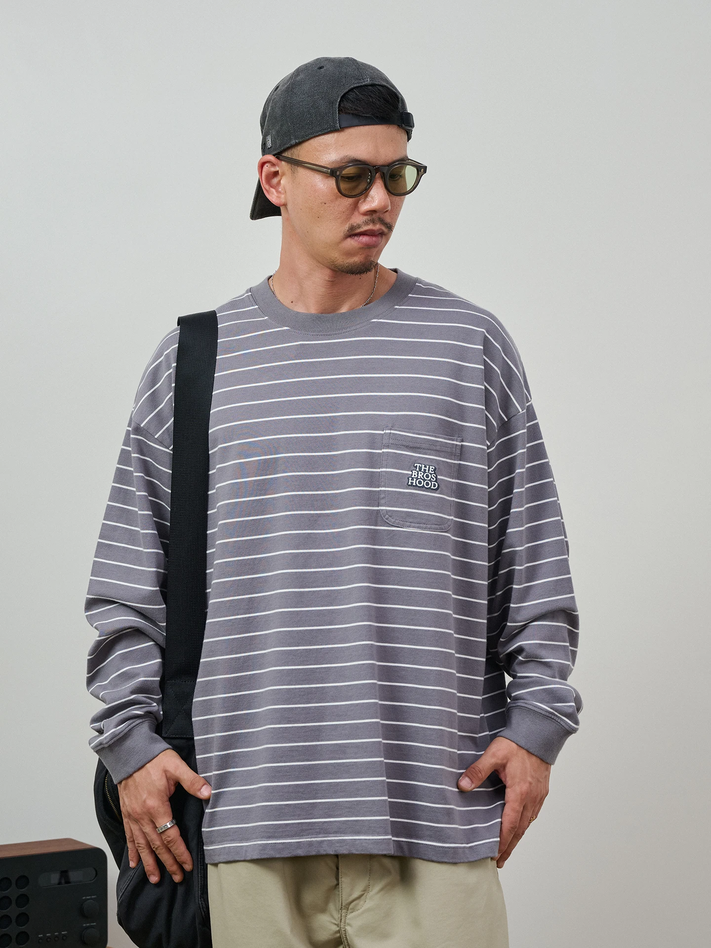 Broshood Loose Fit Long Sleeve T-Shirt with Pocket And Embroidery round Neck Casual Style Cotton Top for Youth Autumn Wear