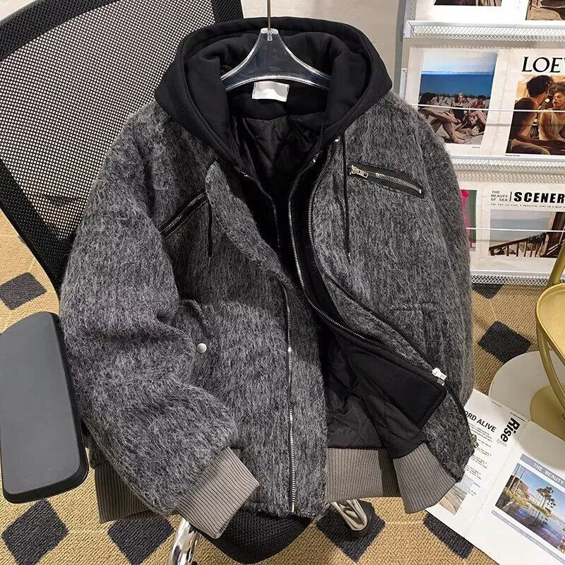 

American Sle Hooded Jaet Men's Autumn Winter Trendy Brand Patchwork Cotton Wool High-End Feel Cotton Jaet