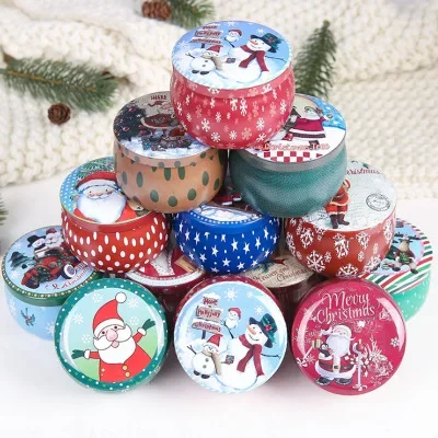 Christmas Scented Candle Tin Jar Portable Travel Soy Wax Plant Essential Oil Candle Gift Box Suit With Fragrance Home Decoration