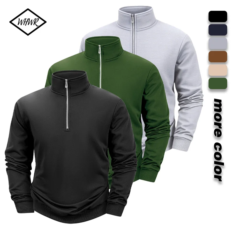 

Осень-зима, мужские толстовки на молнии, базовый свитер, длинный пуловер, мужские уличные топы с воротником-стойкой, уличная одежда