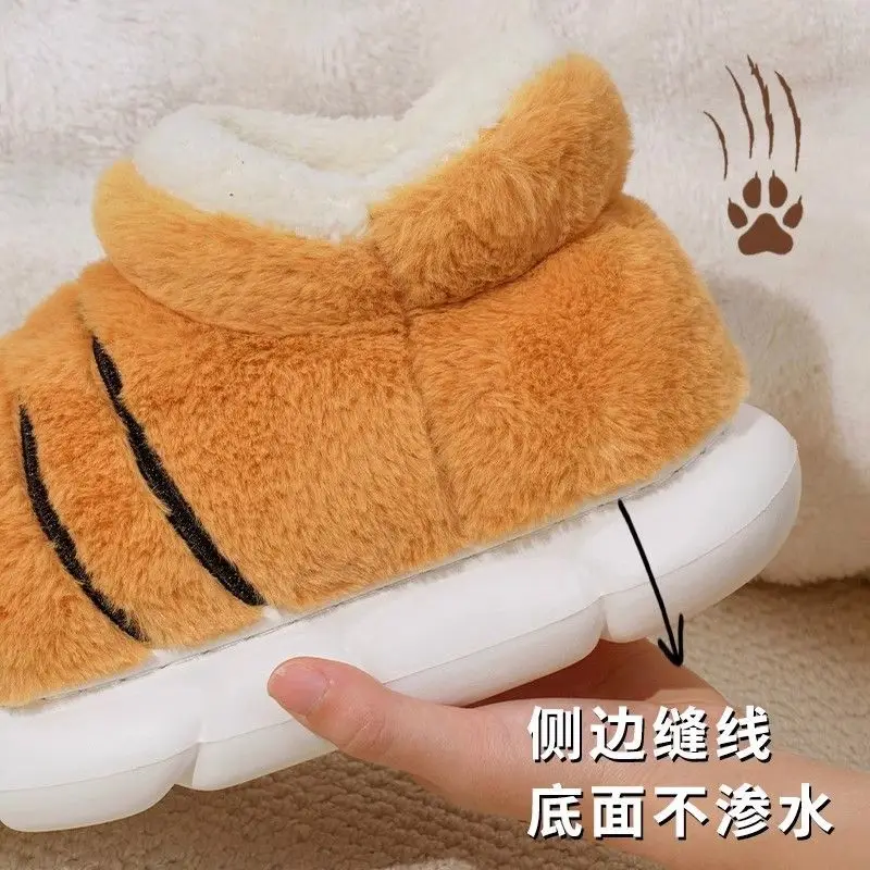 Cartoon Tiger Paw Slipper Women Men Winter Warm Furry Slides Shoes 44-45 Animal Claw Plush Platform Booties Unisex Home Slippers