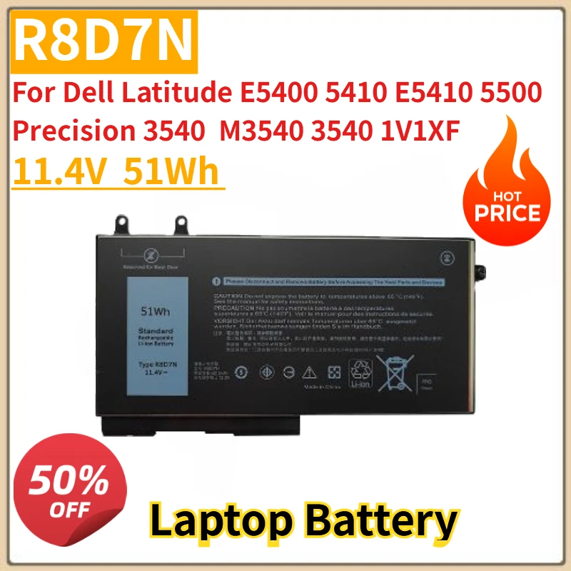 بطارية كمبيوتر محمول جديدة 11.4V 51Wh R8D7N لأجهزة Dell Latitude E5400 5410 E5410 5500 Precision 3540 M3540 3540 1V1XF