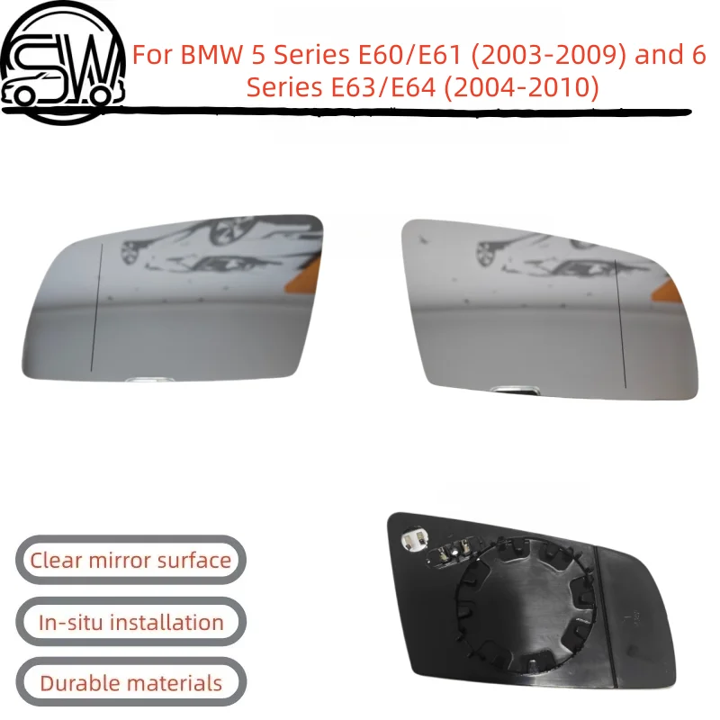 4pin equipped with heating function Rearview mirrors For BMW 5 Series E60/E61 (2003-2009) and 6 Series E63/E64 (2004-2010)