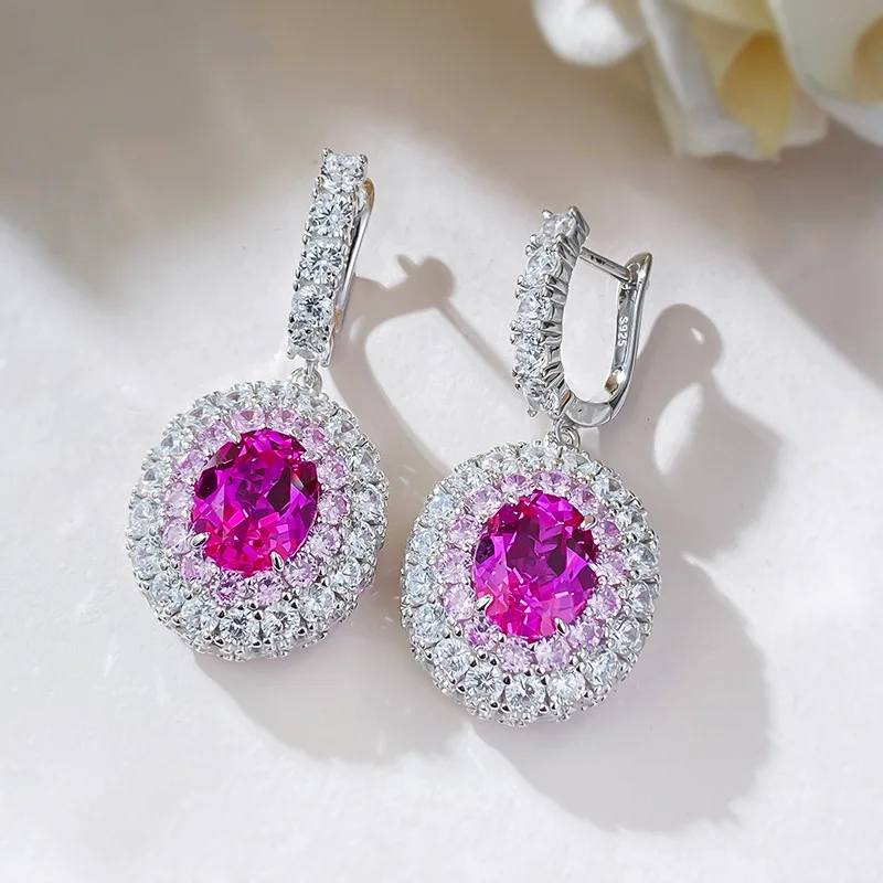 

2024 New S925 Silver 8 * 10 Oval Rupee Earrings Women's Fashion Colorful Treasure Earrings