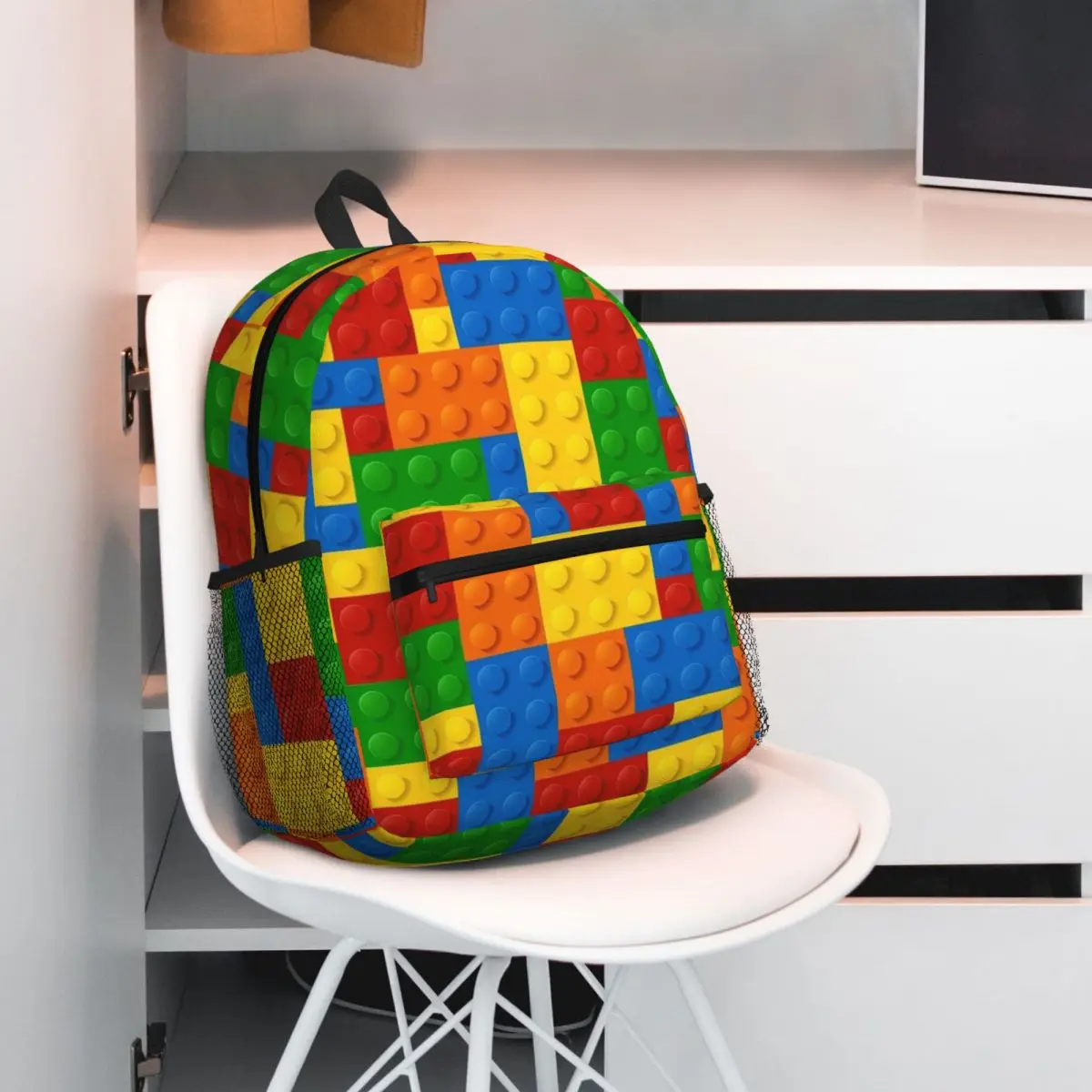 Colorful Bricks Design Backpack Daypack Large Capacity Boys Girls BookBag School Bag Shoulder Bags for Men Women
