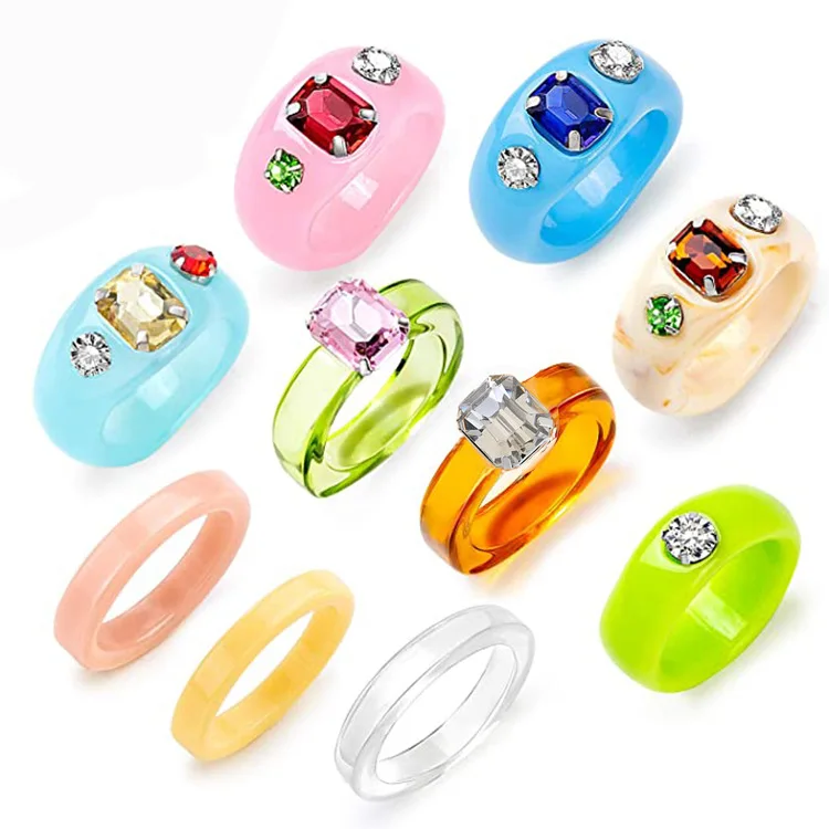 

Lovely Resin Crystal Inlaid Ring Vintage Colorful Acrylic Rings for Women Girls Lolita Party Cute Costume Accessor