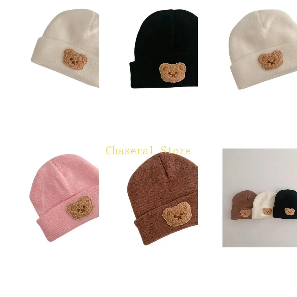 

E7CE Bear Baby Knitted Hat Soft & Warm Bonnet Caps for Kids Autumn and Winter