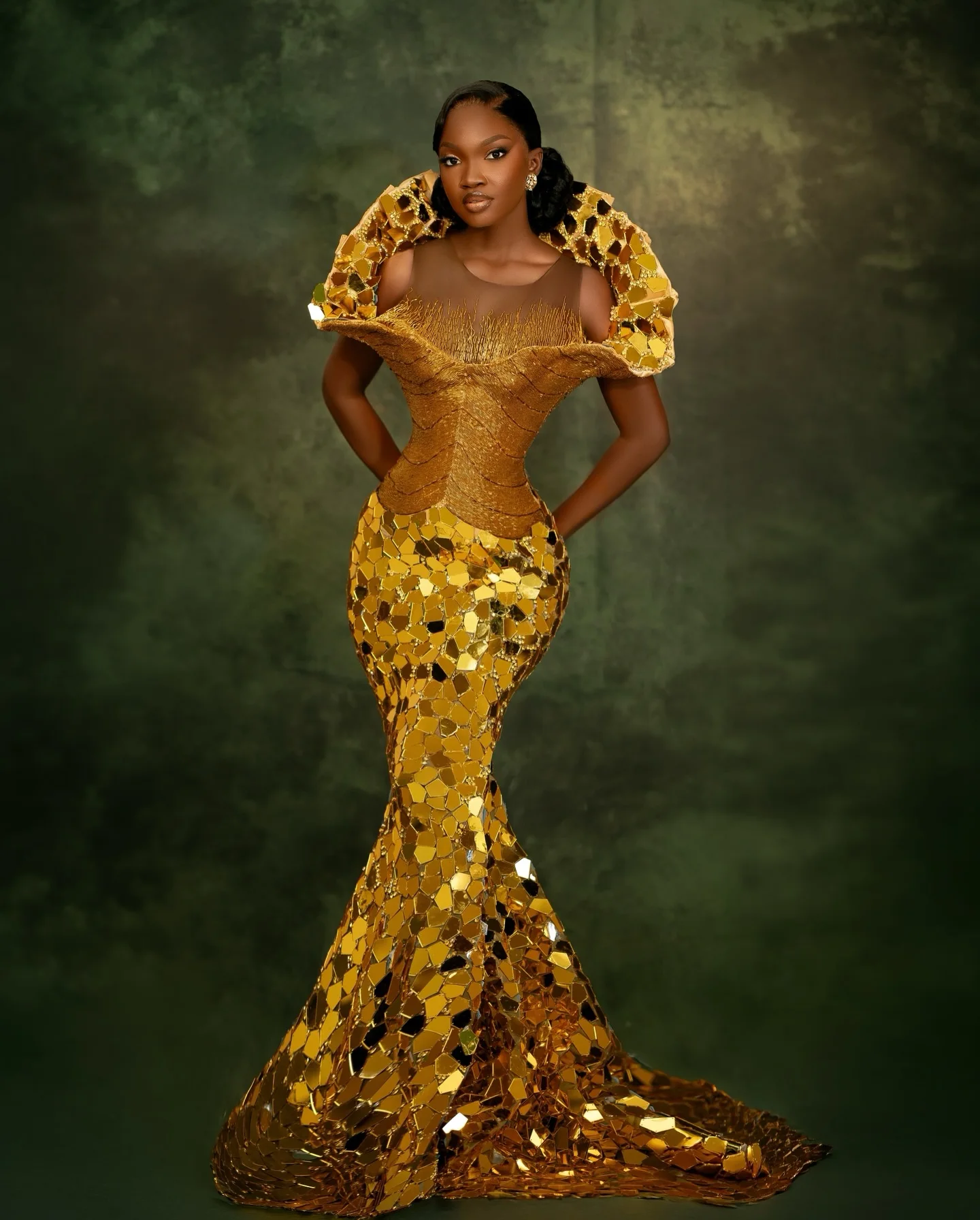 Dubai Gold Mermaid Evening Gown Heavily Sparkly Crystal Mirrors Wrap Formal Dress Aso Ebi Wedding Party Robe de mariee Cutomized