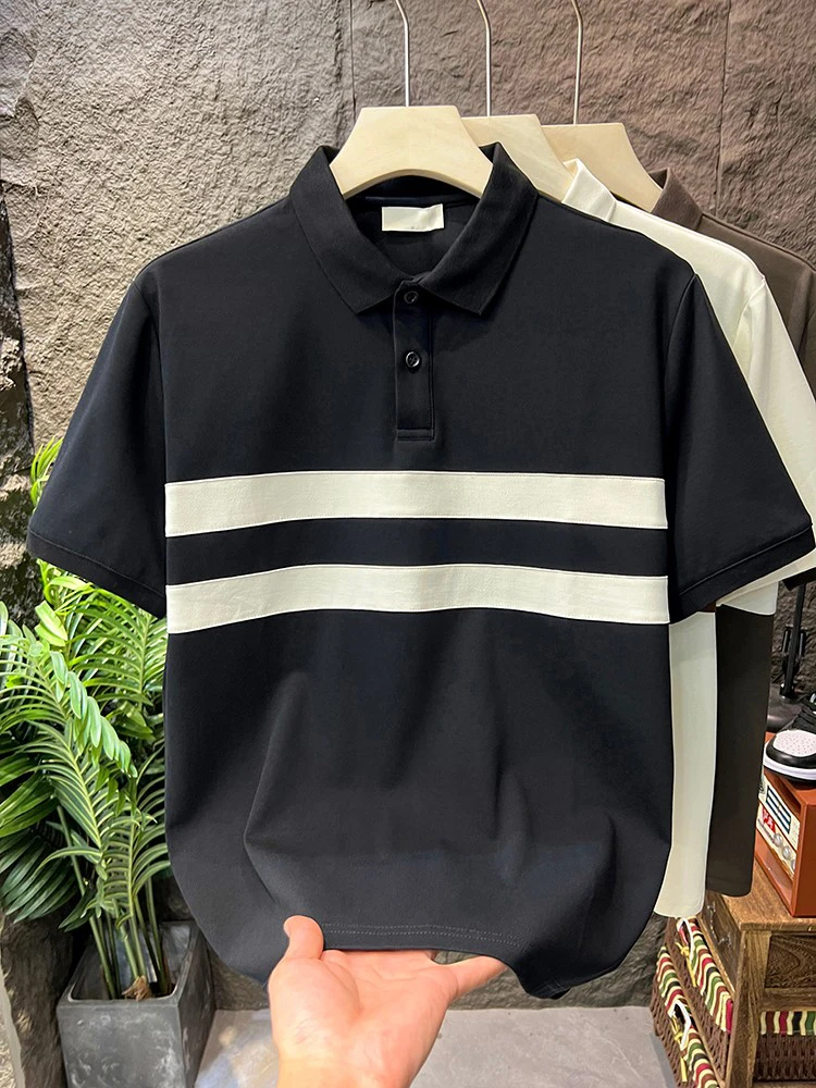 

Summer New Sle Men's irt Slim Fit ort Sve Turn-down Collar Color Blo Youthful Trendy Versatile Basic T-irt