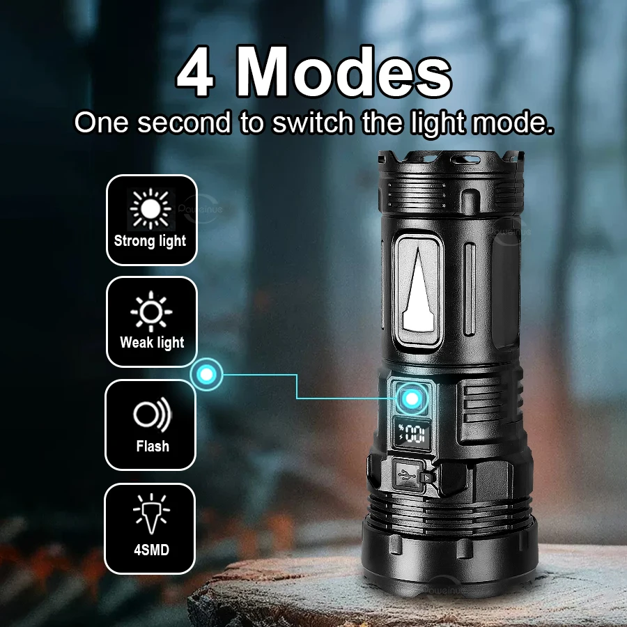 2026NEW 9000000LM Powerful Flashlight With 7 Lamp Beads Super Bright Rechargeable Tactical Light With COB Side Light