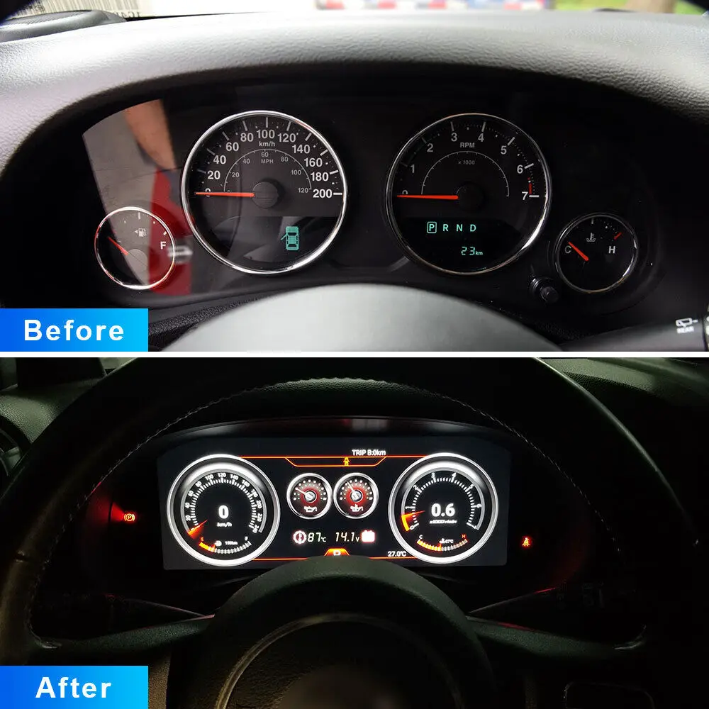 12.3 Inch Digital Cluster for Wrangler 2010-2017 Car LCD Dashboard Instrument Panel Speed Meter Multimedia Cockpit Player