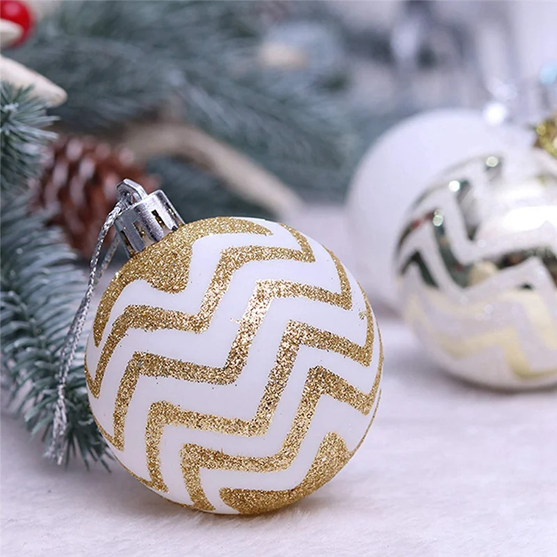 30PCS Christmas Balls ,60MM Gold&White Painted Shatterproof Festive Wedding Hanging Ornaments Christmas Trees Decoration