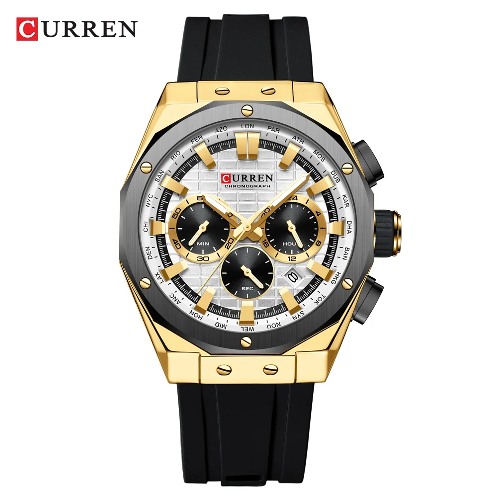 Original Brand CURREN 2024 New Quartz Watch for Men Waterproof Silicone Strap Business Male Classic Wrist watches Date Clock