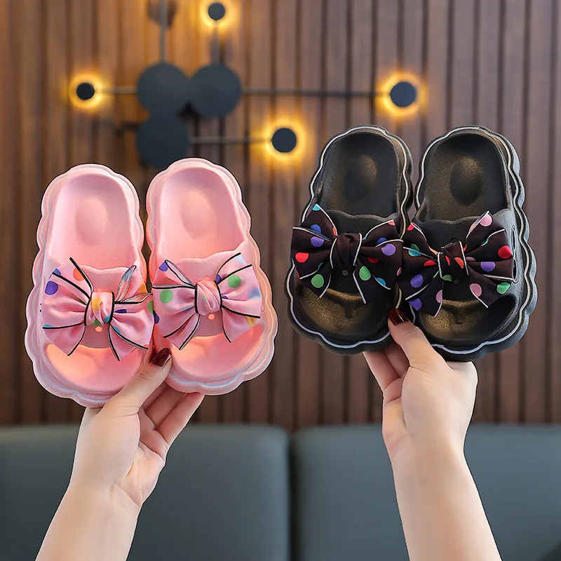 Children Summer Slippers Girls Fashion Bow Wear Resistant Open-toe Non-slip Casual Shoes Simple Kids Outdoor Platform Beach Shoe