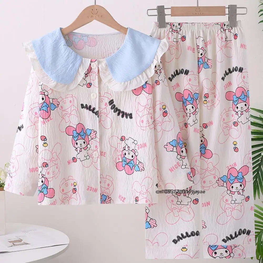 2 قطعة أنيمي سانريوس مرحبا كيتي الأطفال منامة مجموعة ميلودي الاطفال دمية طوق سترة طويلة الأكمام ملابس خاصة الفتيات Homewear مجموعة