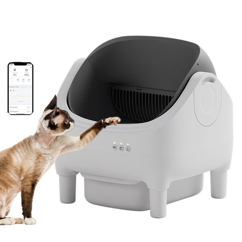 

Автоматический ящик для кошачьего туалета с открытым верхом и управлением через приложение. Самоочищающаяся функция. Логотип OEM. Легкое очищение. Утилизация отходов и мешки для мусора.