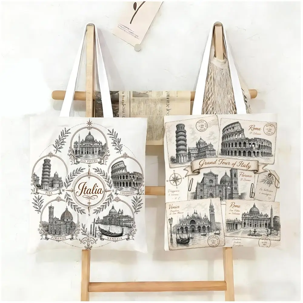 Italy Landmark Storage Bags Canvas Tote Bag Women Large Capacity Reusable Shopping Shoulder Bag Daily Handbag