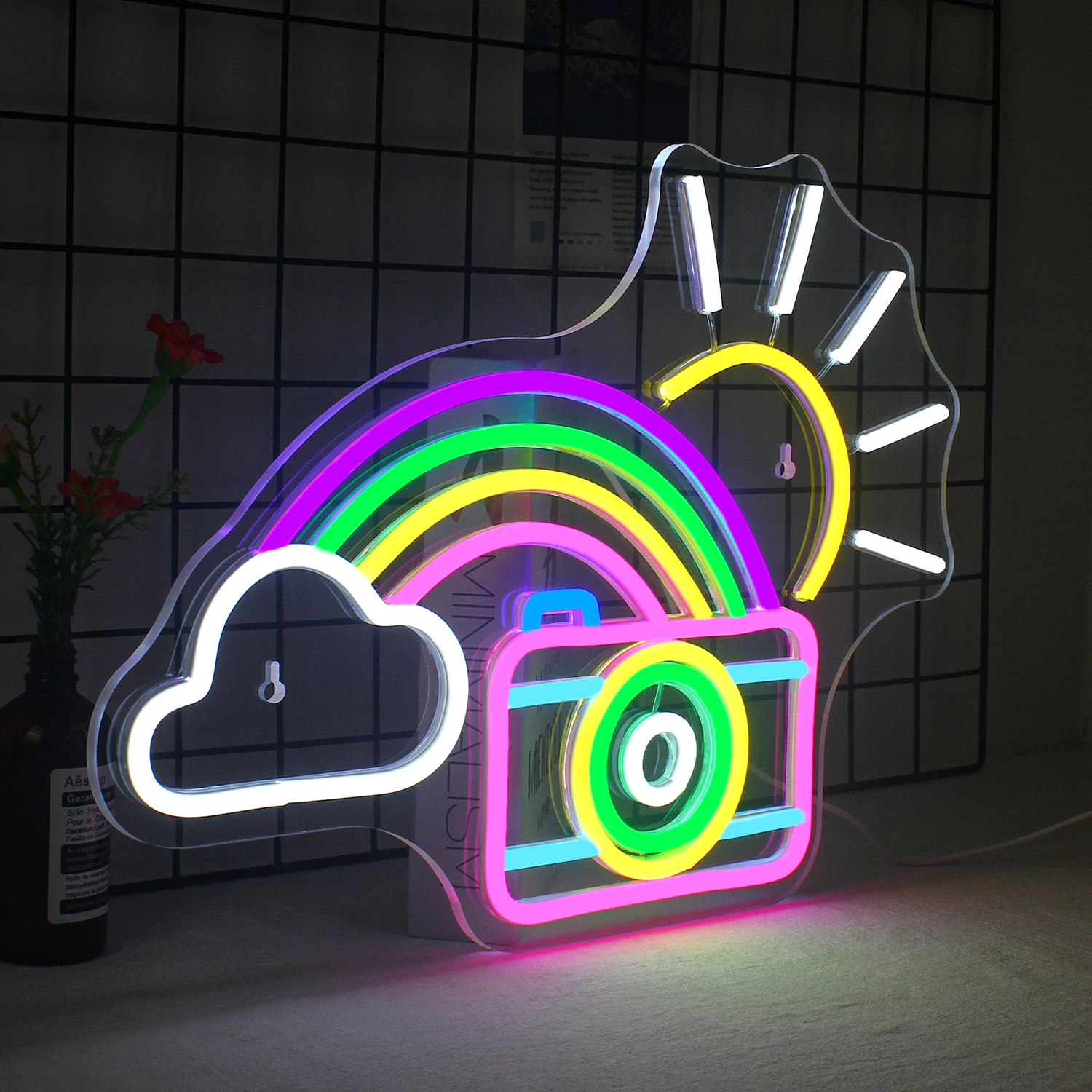 Sunshine Rainbow Camera Neon Led Sign Neon Lights Room Decoration Bedroom Bar Party Photo Studio Dimmable Lamp Wall Decor Signs