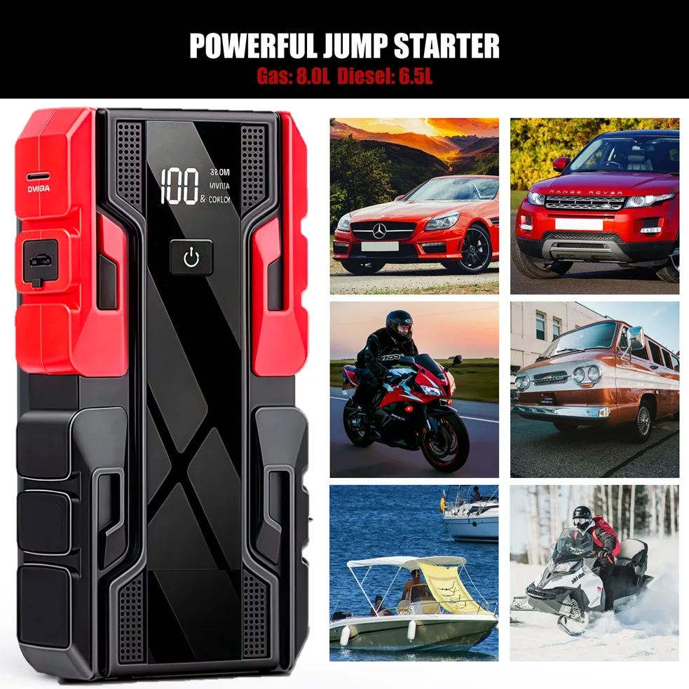 Waterproof Car Jump Starter Safe 3000A Peak Lithium Jump Starter Battery Pack 10-Layer Safety Shield LED Flahlight Dual USB Port