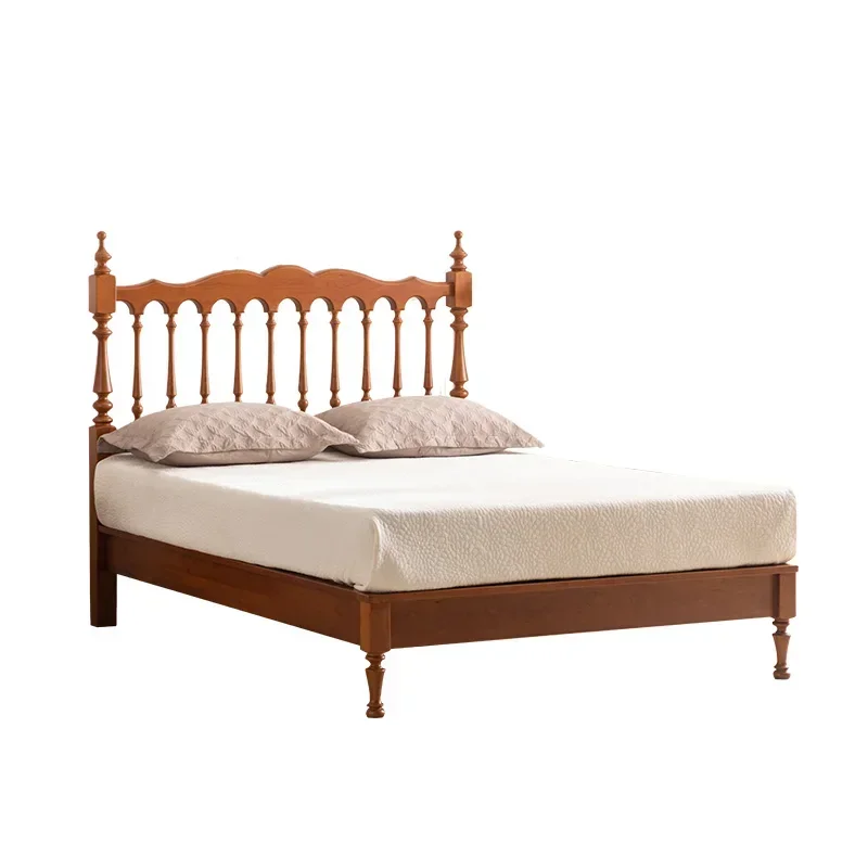 Cherry wood solid wood bed, French simple master bedroom furniture queen bed
